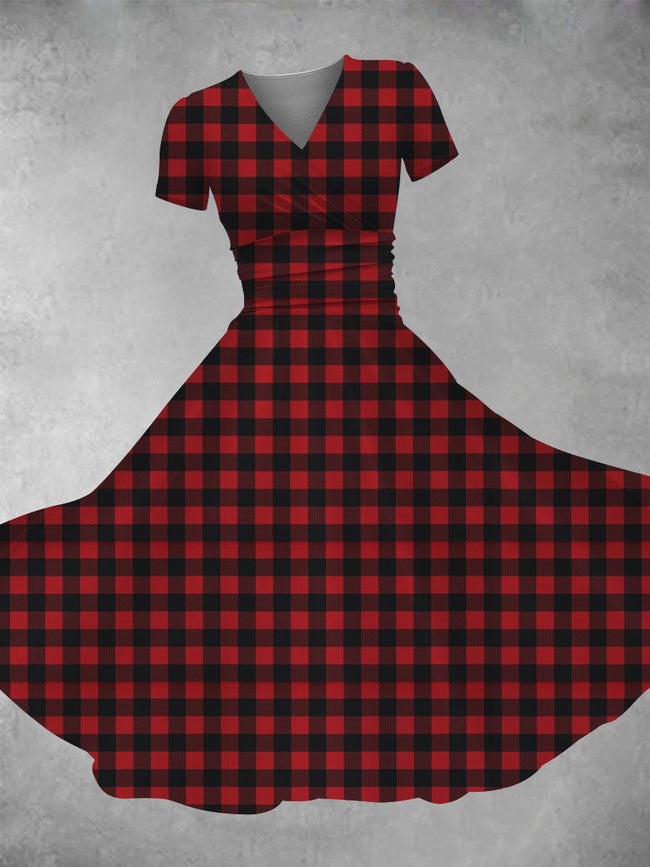 Women's Buffalo Plaid Print Maxi Dress