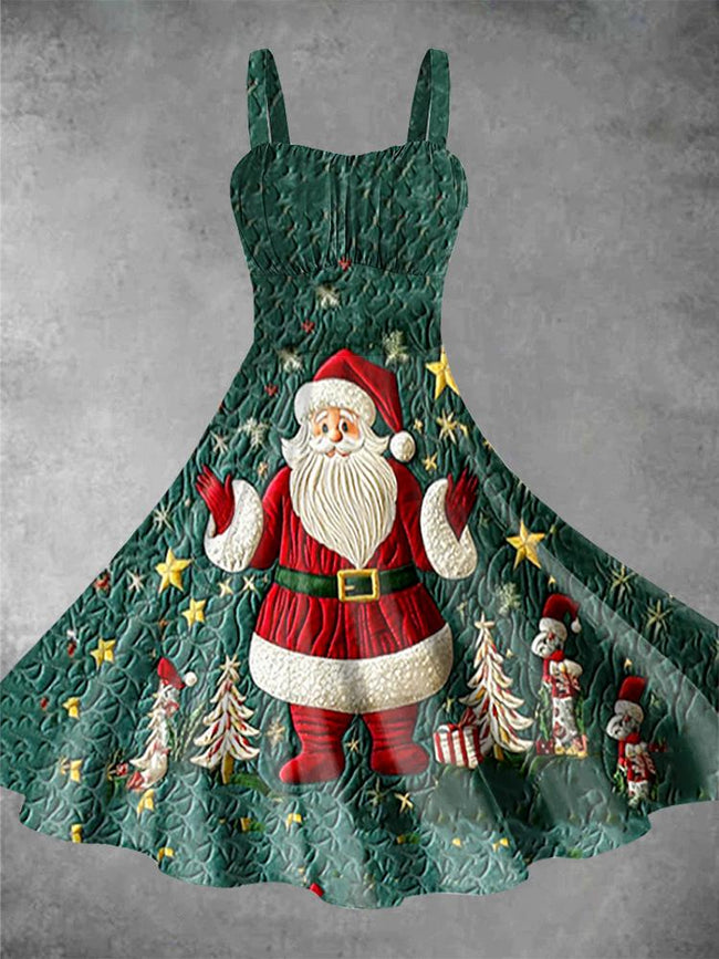 Vintage Santa Print Halter Dress