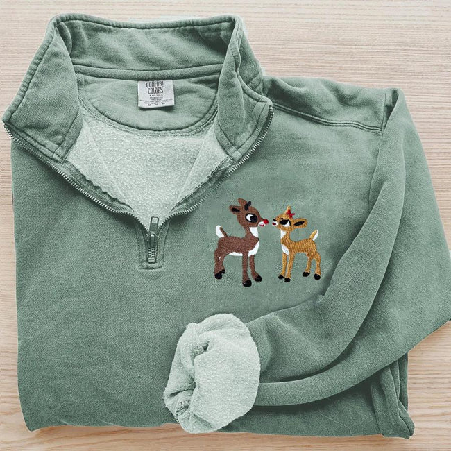 Christmas Embroidered Zip Sweatshirt