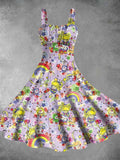 Vintage 1980s Rainbow Girl Print Backless Dress