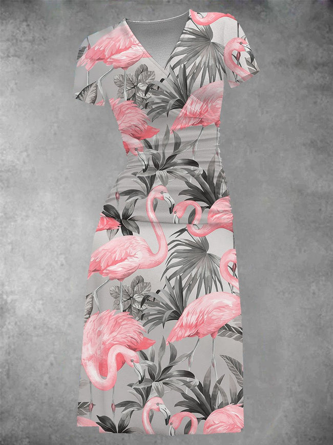 Women's Vintage Tropical Print Two-Piece Midi Dress