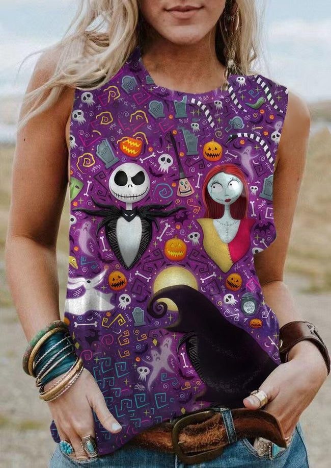 Vintage Jack and Sally Halloween Print Tank Top