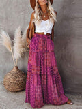 Tiered Vintage Hippie Style Print Pocketed Maxi Skirt