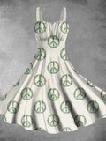 Vintage Christmas Peace Sign Print Two-Piece Backless Dress