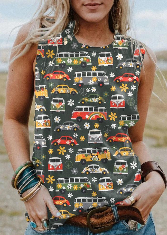 Retro Hippie Style Print Tank Top