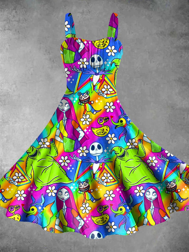 Vintage Halloween Nightmare Print Backless Dress