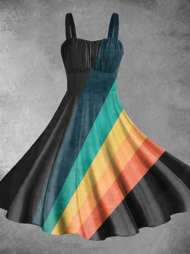 Vintage LGBT Rainbow Print Backless Dress