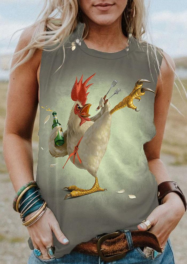 Kung fu Rooster Print Tank Top