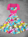 Vintage 1980s Rainbow Girl Print Two-Piece Dress