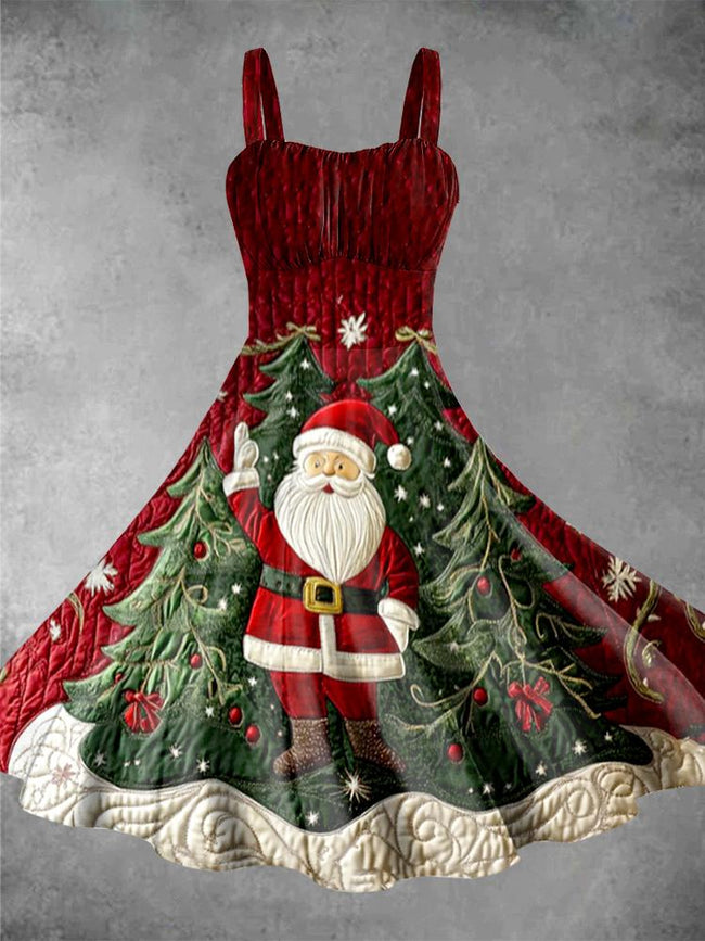 Vintage Santa Print Halter Dress