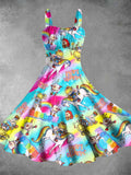 Vintage 1980s Rainbow Girl Print Backless Dress