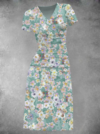 Women's Bed Teal Flowers Two-Piece Midi Dress Set