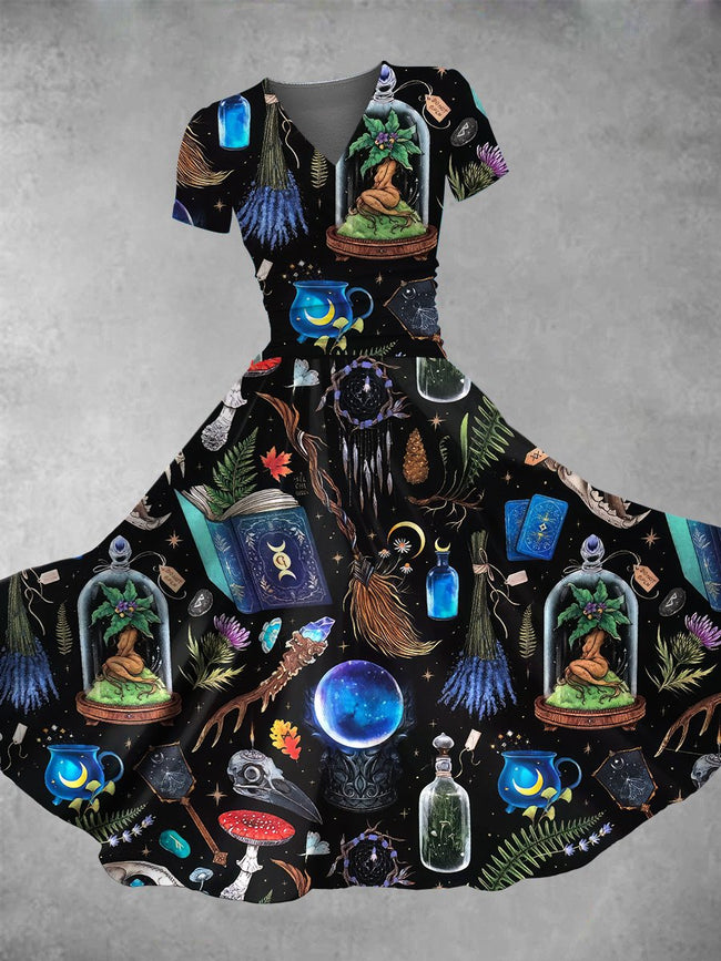 Women's Magic Potion Bottle Dinosaur Skull Fossil Print Maxi Dress