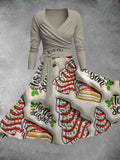 Women's Vintage Christmas Print Two-Piece Dress