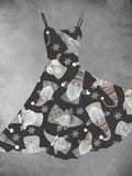 Women's Vintage Christmas Gnomes Print Two-Piece Dress