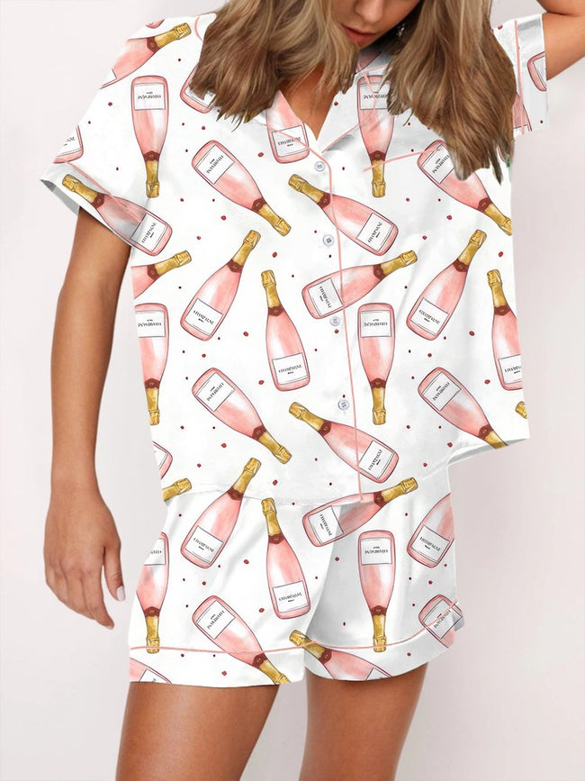 Retro Champagne Print Pajama Set