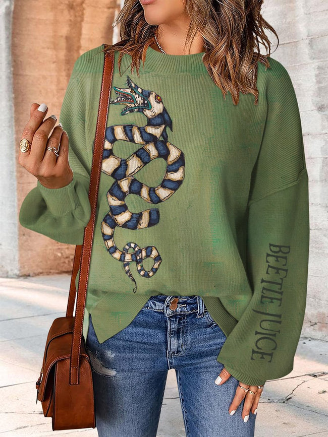 Worm Print Casual Knit Pullover Sweater