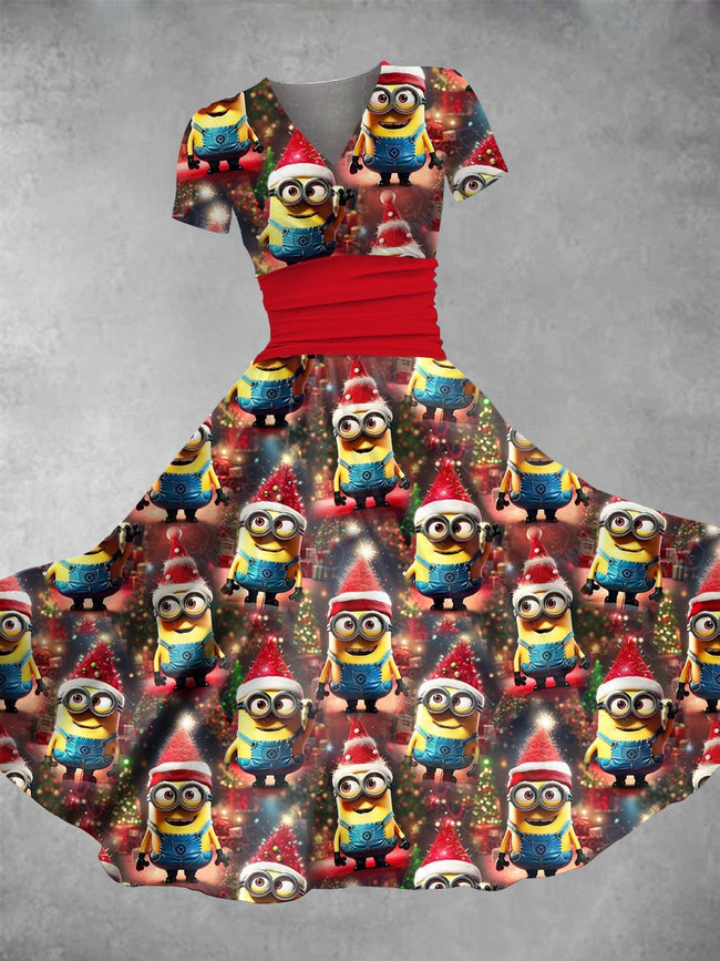 Women's Vintage Christmas Bad Guy Cute Cartoon Print Maxi Dress