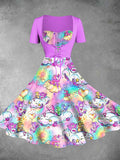 Vintage 1980s Rainbow Girl Print Two-Piece Dress