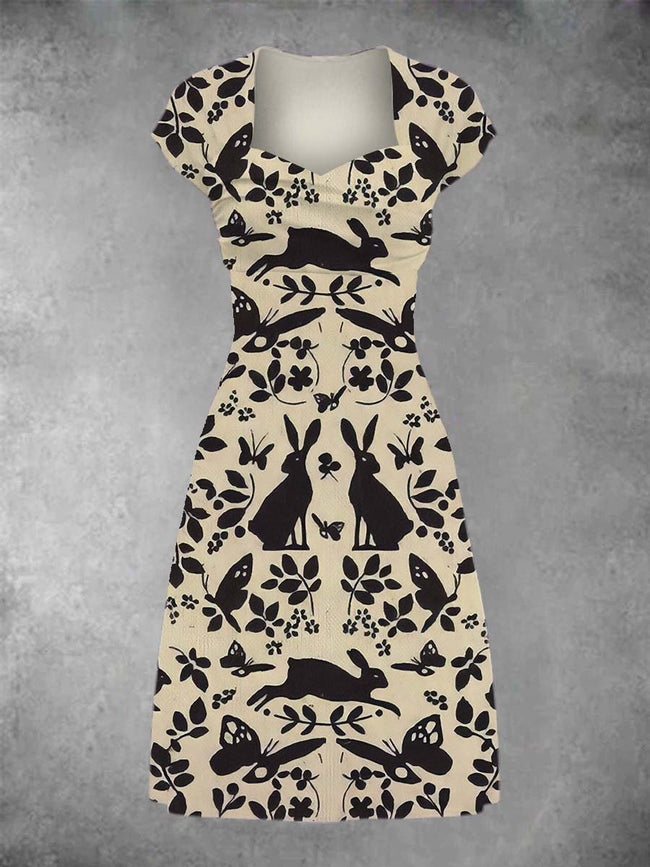 Women's Bunnies Patchwork Casual Midi Dress