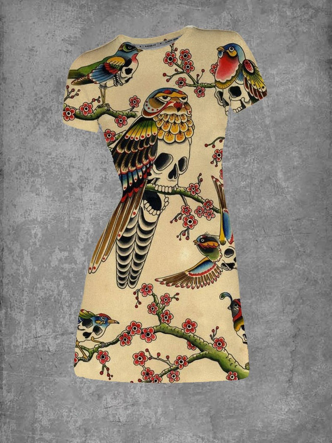 Vintage Skull Print Graphic Crew Neck T-Shirt Dress