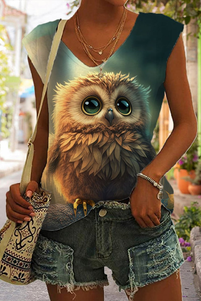Women's Cute Owl Print Sleeveless Tank Top