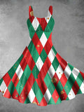 Vintage Christmas Print Two-Piece Backless Dress