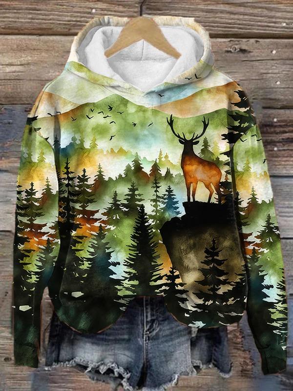 Wilderness Deer Print Hoodie