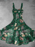 Vintage Halloween Wizard Print Two-Piece Dress