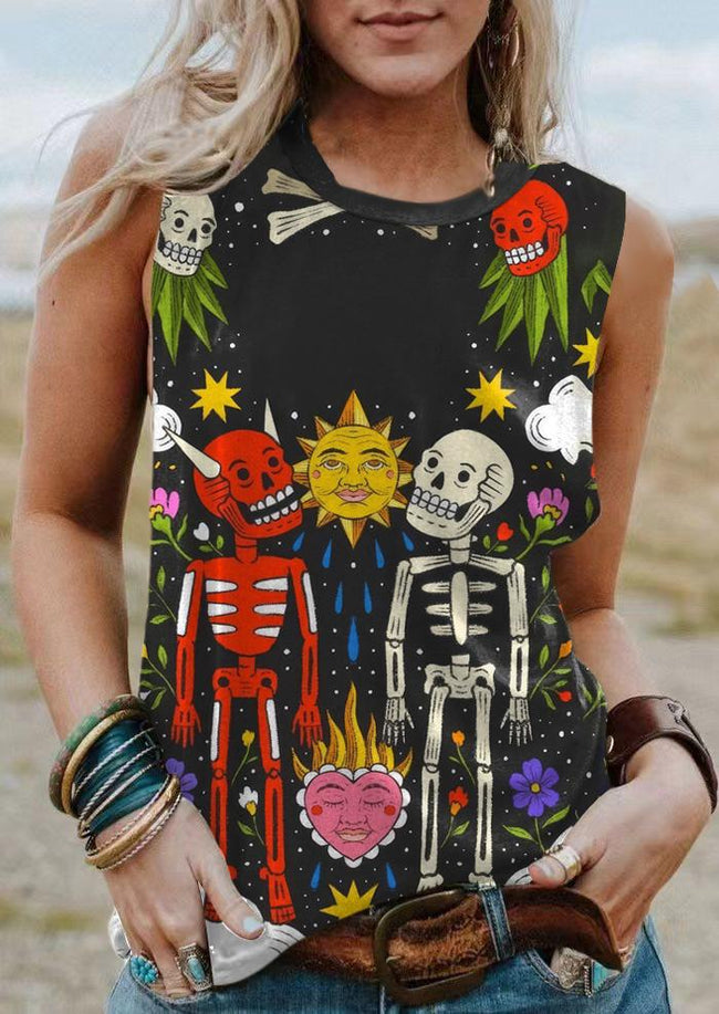 Vintage Skeletons Halloween Print Tank Top