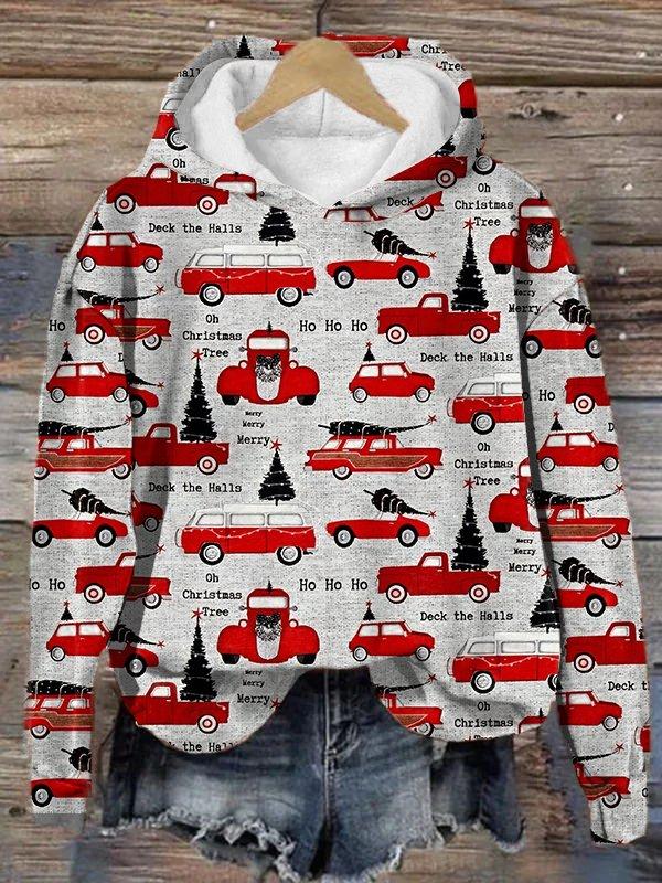 Vintage Christmas Car Print Hoodie