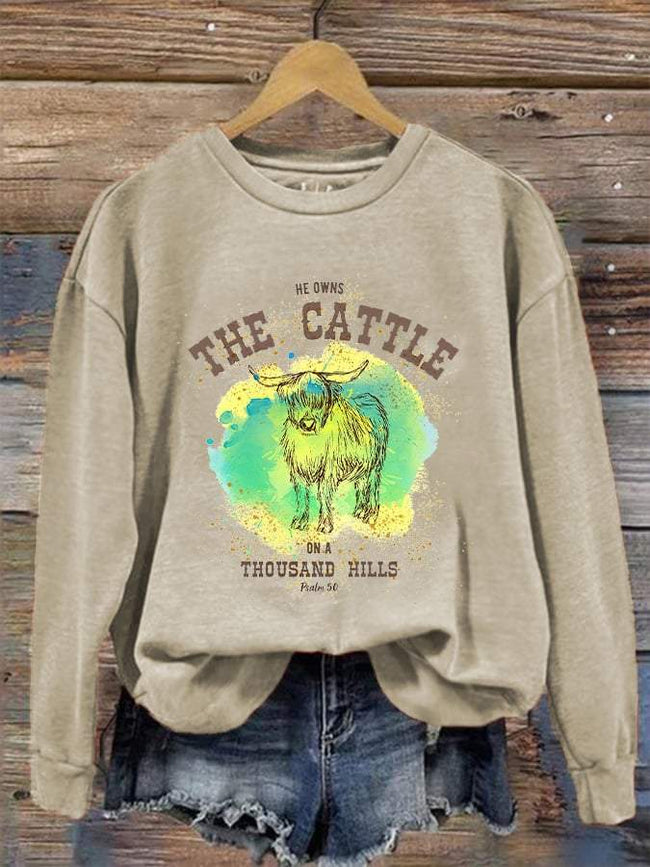 He Owns The Cattle On A Thousand Hills Print Sweatshirt
