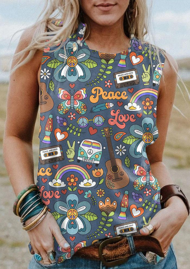 Retro Hippie Style Print Tank Top