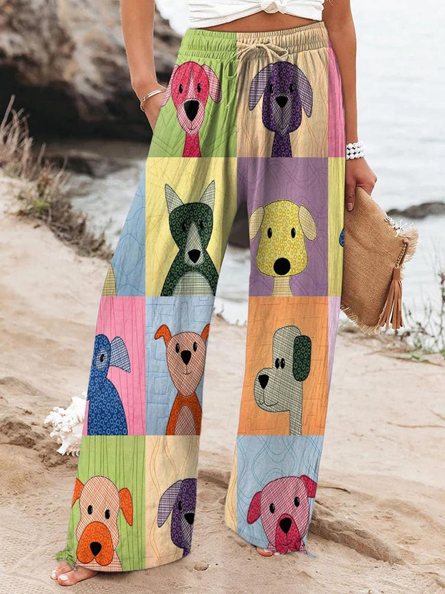 Women's Fun and Colorful Dog Printed Casual Pants