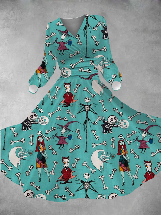 Women's Halloween Nightmare Print Long Sleeve Maxi Dress