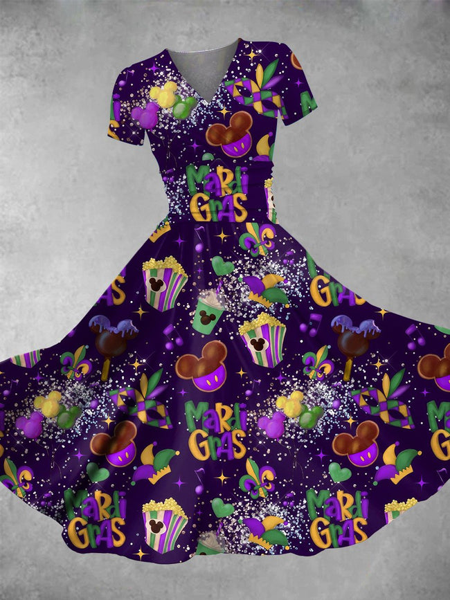 Women's Vintage Mardi Gras Print Maxi Dress