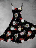 Women's Vintage Christmas Gnomes Print Two-Piece Dress