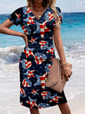 Women's Vintage American Tie Dye Print Midi Dress