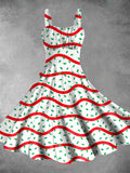 Vintage Christmas Tree Cake Icing Print Two-Piece Backless Dress