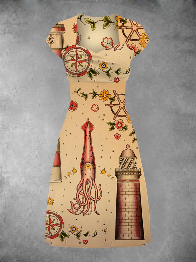 Women's Vintage Octopus Two-Piece Midi Dress