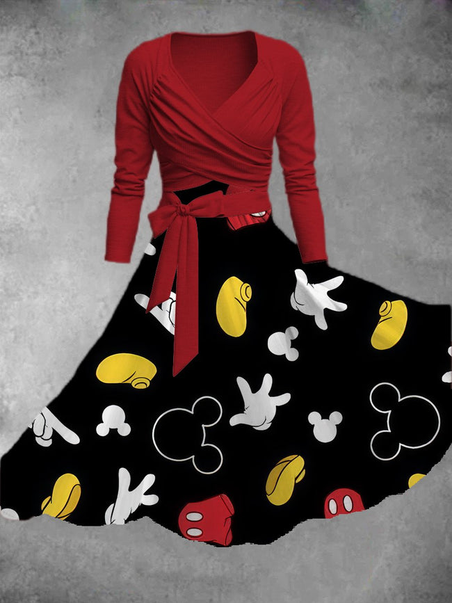 Women's Vintage Cute Cartoon Print Two-Piece Dress