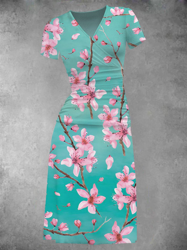 Women's Watercolor Cherry Blossoms Midi Dress
