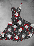 Women's Vintage Christmas Gnomes Print Two-Piece Dress