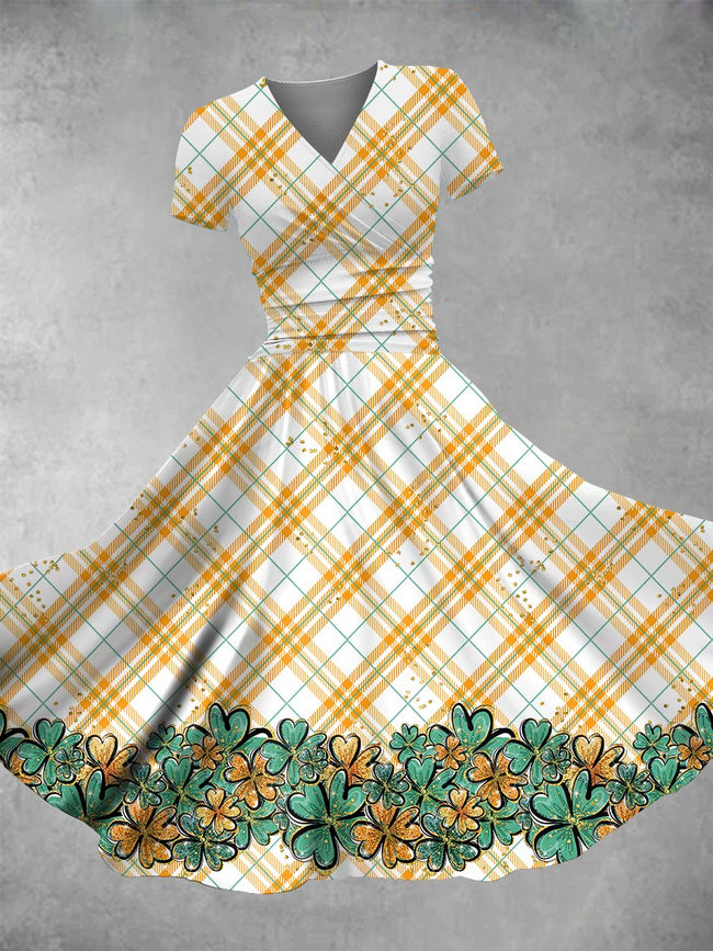 Women's Vintage Lucky Clover Print Maxi Dress