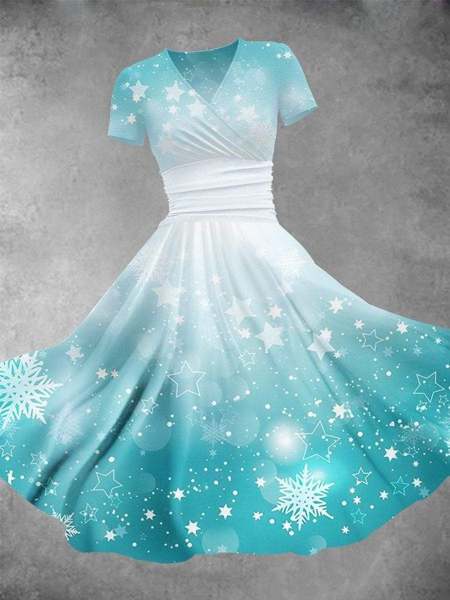 Women's Vintage Diamond Snowflake Print Maxi Dress