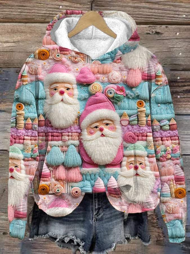 Christmas Pink Santa Print Hoodie