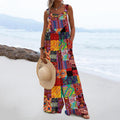 Women's Colorful Hippie Print Casual Strap Wide Leg Pants Jumpsuit