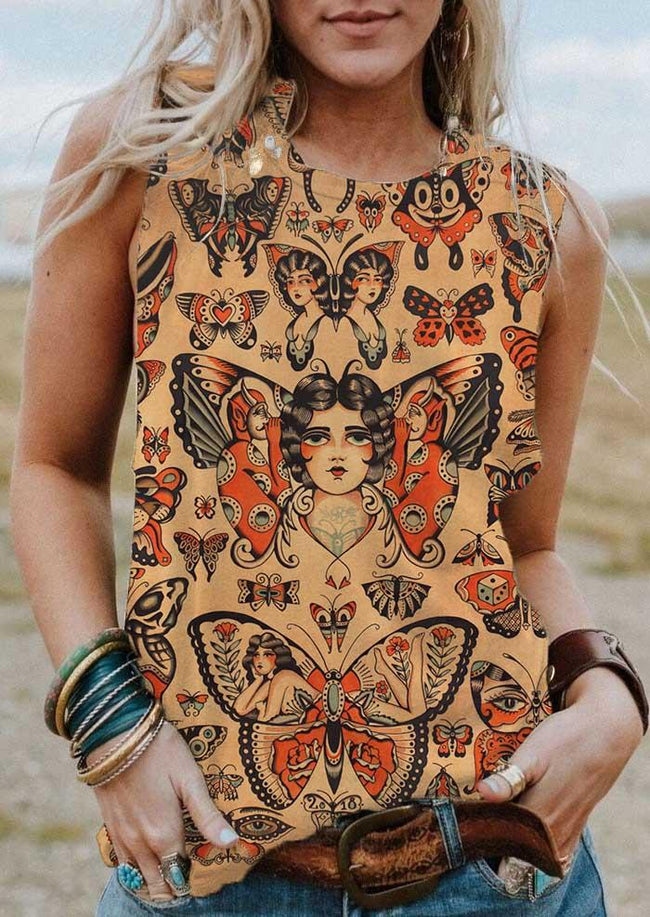 Women's Vintage Butterfly Print Tank Top