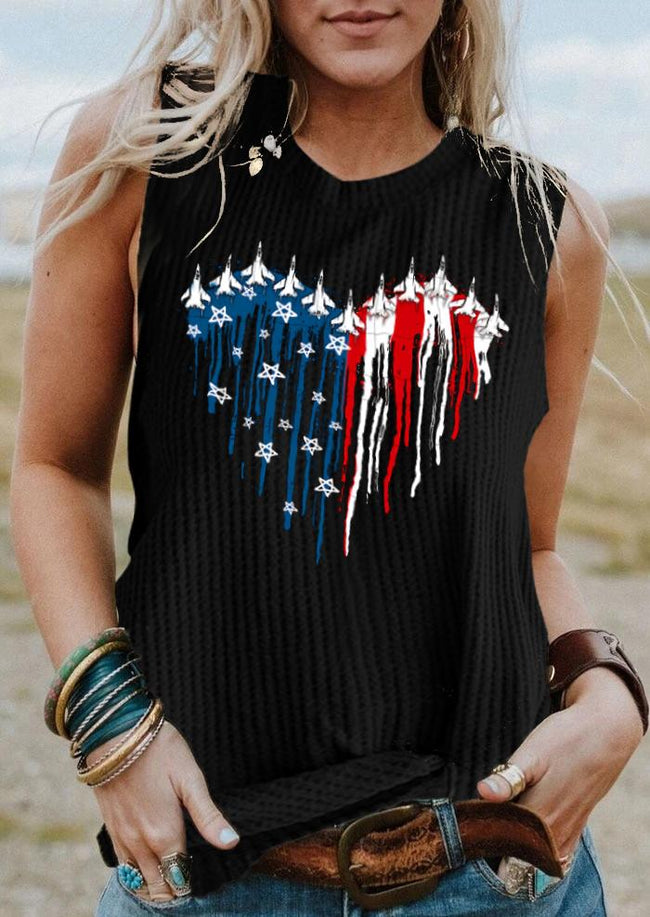 Women's Flag Independence Day Print Waffle Fabric Sleeveless Casual Tank Top