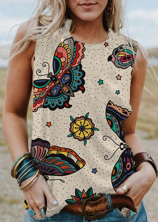 Women's Vintage Butterfly Tattoo Flash Print Tank Top